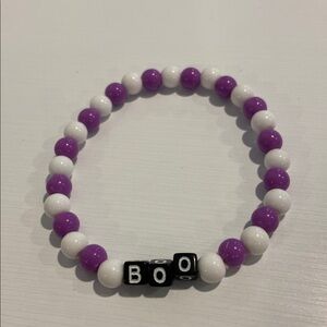 Purple and White Beaded Bracelet with 'BOO' Letters